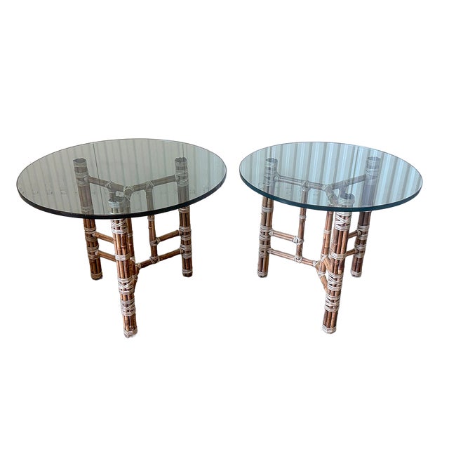 1970's Attributed McGuire Furniture Leather Wrapped Bamboo Accent Tables - A Pair For Sale In Houston - Image 6 of 12