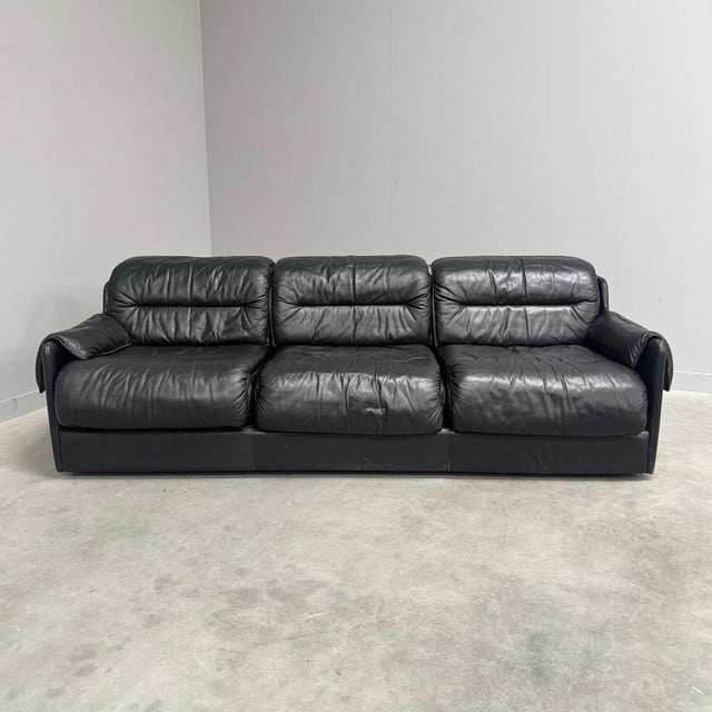Three-Seater Sofa in Black Leather by Dreipunkt, 1970s For Sale - Image 3 of 18