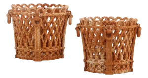 Mid 20th Century Pair of Regency Style Cast Iron Planters With Ring Handles.