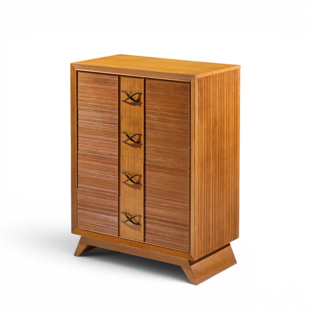 Wood Paul Frankl for Brown Saltman Mid Century Oak and Brass Highboy Dresser For Sale - Image 7 of 8