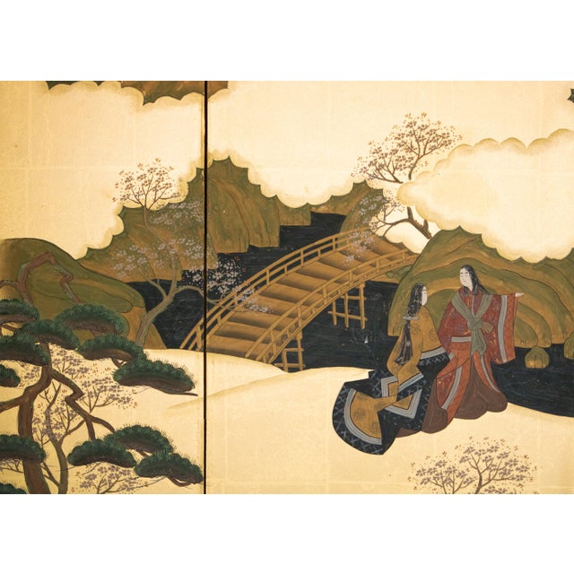 "The Tale of Genji", 1950s Showa Era Japanese Painted Byobu Screen For Sale - Image 11 of 18