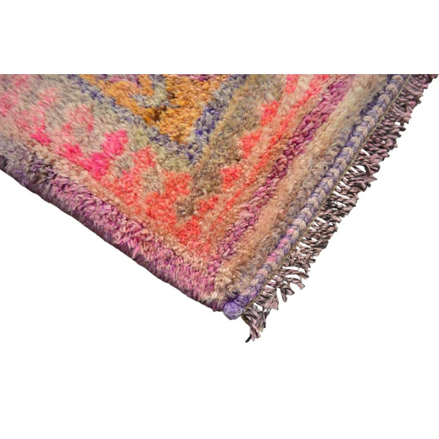 Hand-Knotted Turkish Kurdish Rug Pink Runner. High Pile Tribal Short Runner 2′8″ × 10′2″ For Sale - Image 12 of 12
