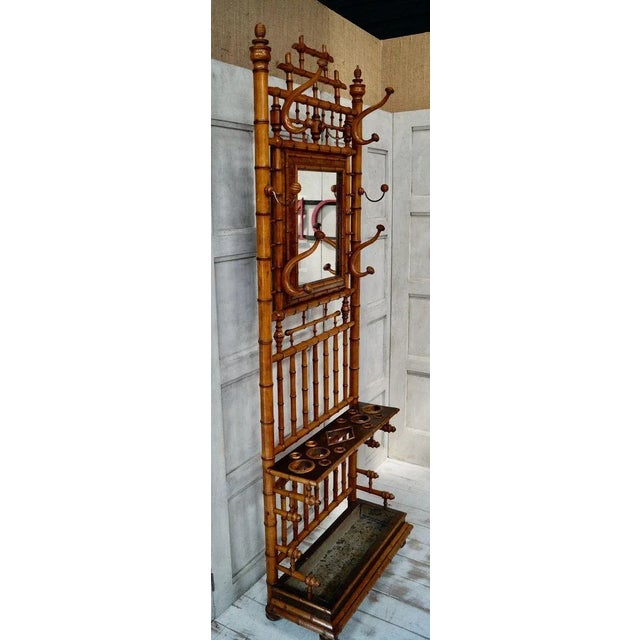 A Superb French Faux Bamboo Hall Stand, made from fruit wood in the style of bamboo, complete with hand turned coat hooks,...