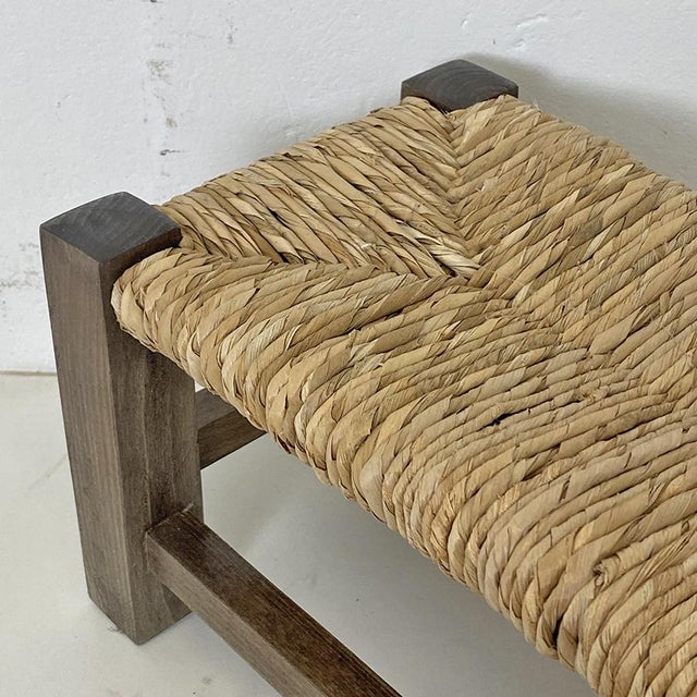 Rustic Rustic Wooden and Straw Ottoman, 1950 For Sale - Image 3 of 5
