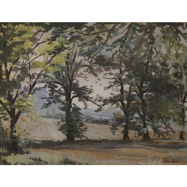 Ettore Verdesi, A la campagne, 1984, Watercolor on Paper, Framed, in Flawless conditions. Designed 1980 to 1989 This piece...