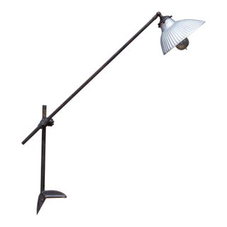 Adjustable Industrial Task Lamp With Glass Shade C.1920 For Sale