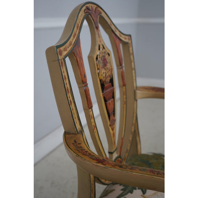 Pair of Adams Style Painted Crewelwork Chairs For Sale - Image 10 of 18