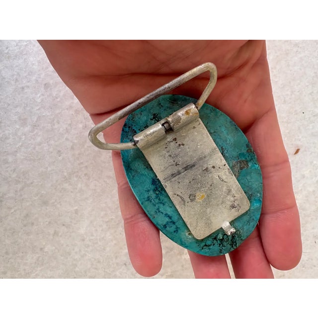 Early 20th Century Vintage Solid Turquoise Belt Buckle For Sale - Image 5 of 5