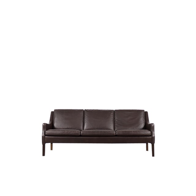3-Seater Chocolate Leather Sofa, 1960s For Sale