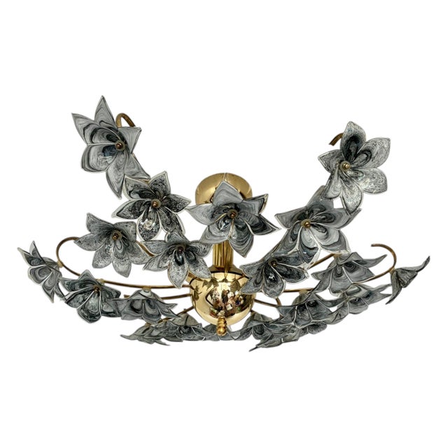 Black 1980s Rare Black Murano Style Glass Floral Chandelier | Gothic Romantic Flush Mount Ceiling Light For Sale - Image 8 of 17