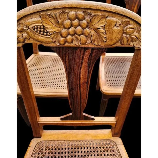 Art Nouveau Antique Late 19th Century Art Nouveau Caned Seat Dining Chairs- Set of 5 For Sale - Image 3 of 5