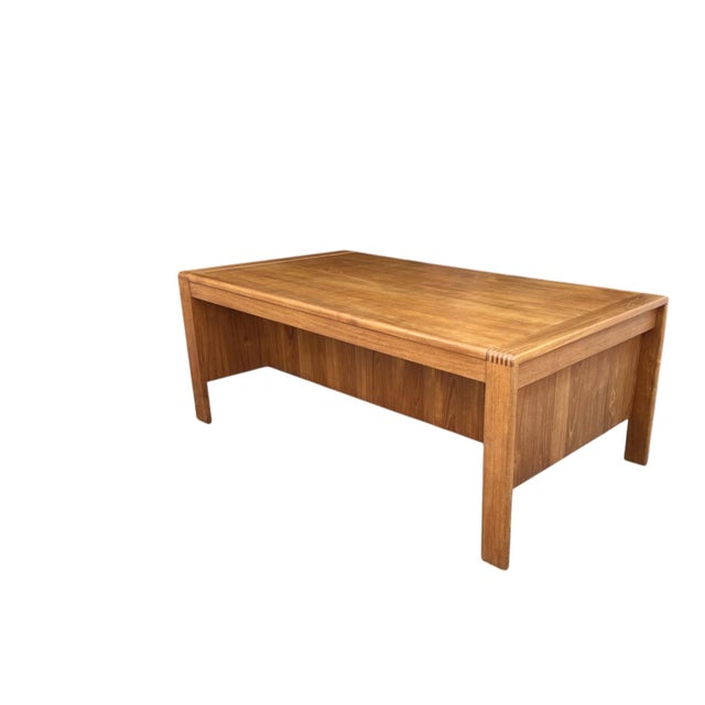 Mid-Century Modern Teak Executive Desk – Danish Style Double Pedestal Desk With Brass Pulls For Sale - Image 14 of 17