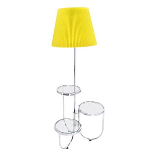 Mid Century Modern Chrome Base Floor Lamp w/ Three Circular Built Stand Tables For Sale
