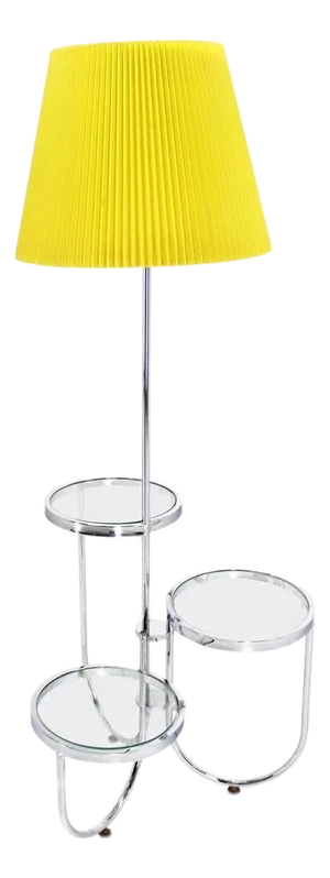 Mid Century Modern Chrome Base Floor Lamp w/ Three Circular Built Stand Tables