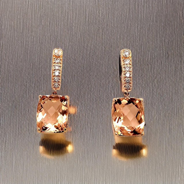 Natural Morganite Diamond Earrings 14k Gold 9.93 TCW Certified For Sale - Image 9 of 18