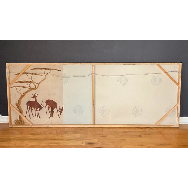 Mid 20th Century Vintage Large African Batik on Stretcher Artist Signed Wall Art Giraffes and Kudus For Sale - Image 5 of 13