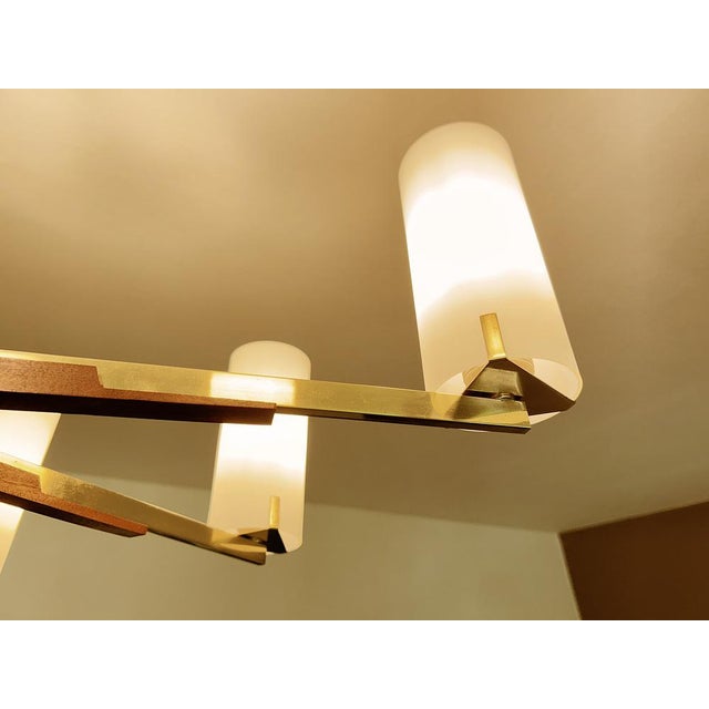 Scandinavian Glass and Teak Chandelier, 1960s For Sale - Image 4 of 16