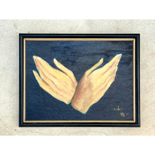 Vintage Regency Original Oil Painting of Hands For Sale In West Palm - Image 6 of 6