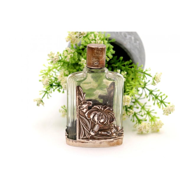 Glass Perfume Bottle with Silver Frame For Sale - Image 5 of 5