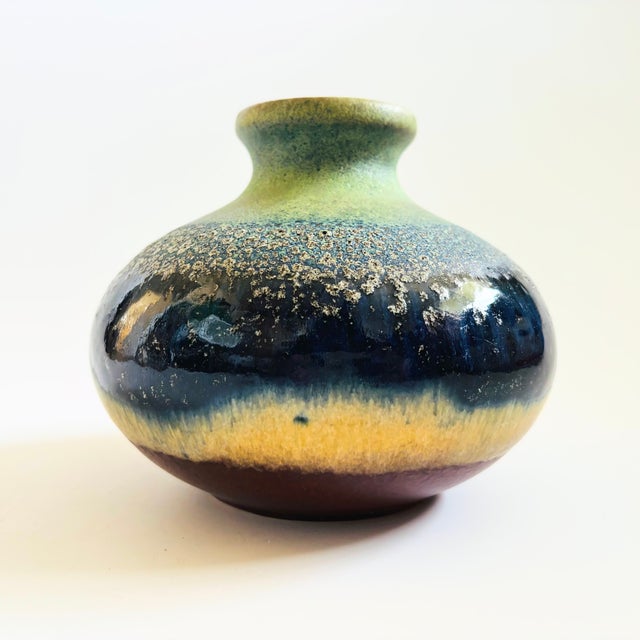 Mid-Century Modern Textured Blue Lava Glaze Pottery Vase For Sale - Image 3 of 10