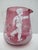 Glass Mary Gregory Czech Red Glass Enamel Figural Painted Creamer Pitcher & Sugar Bowl For Sale - Image 7 of 16