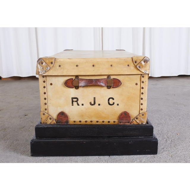 19th Century English Leather Luggage Trunk on Stand Chairish