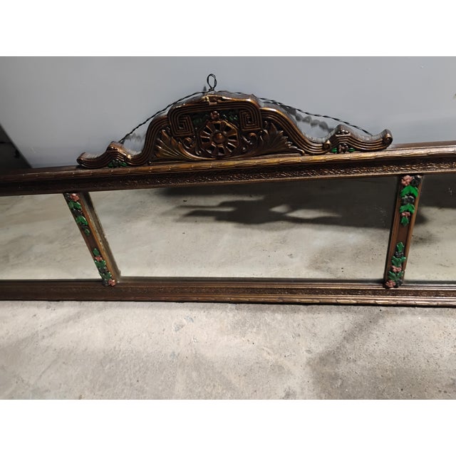 Sienna Antique 1920s Colonial Revival 3-Panel Etched Glass Wall Mirror, Carved Wood Frame, For Sale - Image 8 of 10