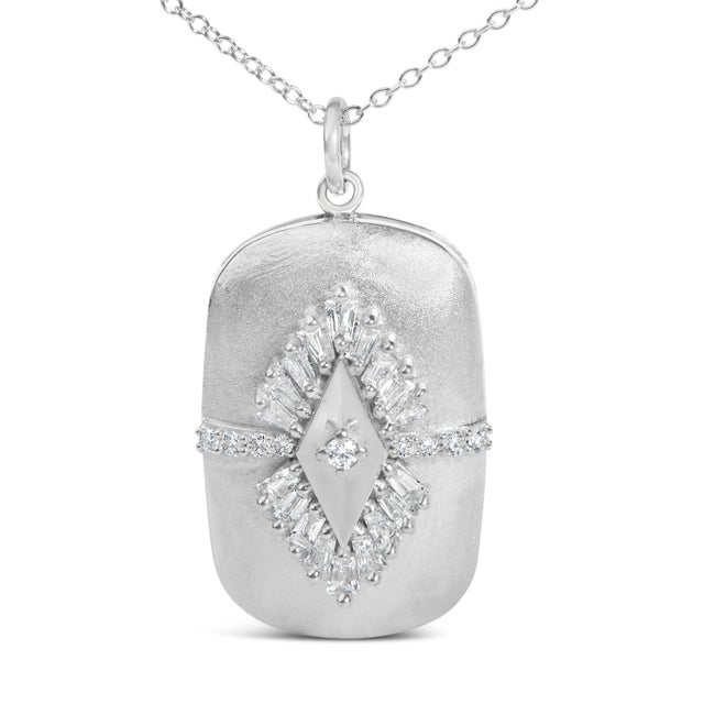 Contemporary Sterling Silver 3/8 Cttw Diamond Puffed Medallion Design Pendant Necklace For Sale - Image 3 of 4