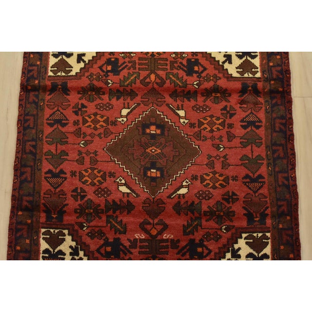 1990s Hamedan Rug 3’2” X 4’4” Red Wool Vintage Tribal Hand-Knotted Oiental Carpet For Sale - Image 5 of 12