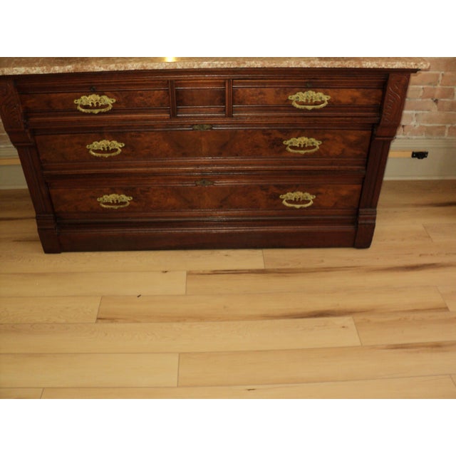 Victorian Antique Walnut Victorian Marble Top Dresser, For Sale - Image 3 of 7