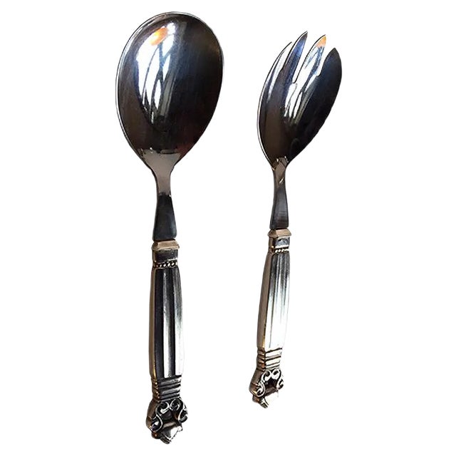 Mid-Century King Acorn Salad Serving Set by Johan Rohde for Georg Jensen, Set of 2 For Sale