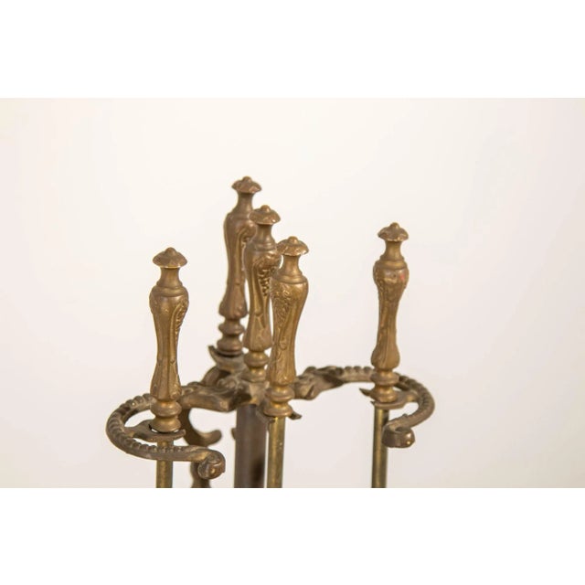 Vintage Brass American Art Nouveau Style Fireplace Tools Set For Sale - Image 4 of 13