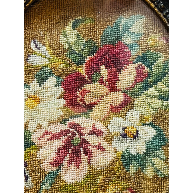 Antique Framed Oval Shaped Gloral Needlepoint For Sale - Image 4 of 8