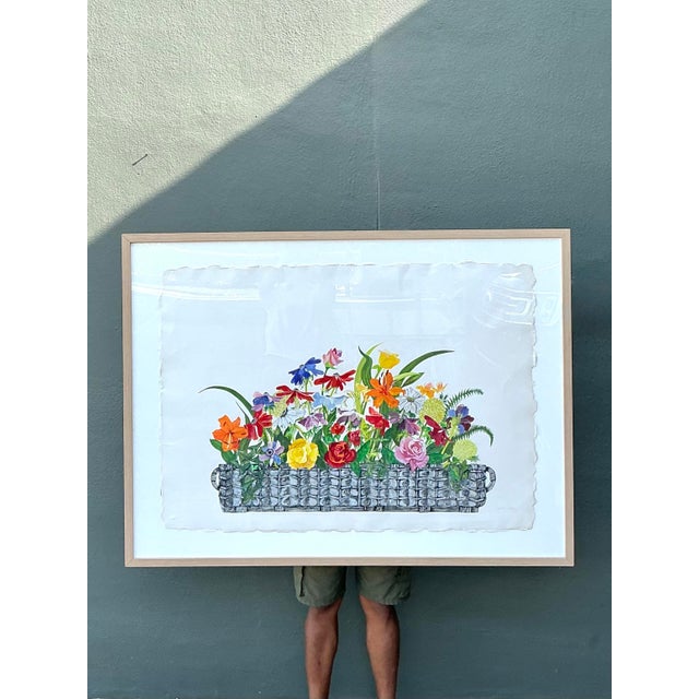 Vintage Monumental Original Watercolor Floral Bouquet on Paper For Sale - Image 4 of 12