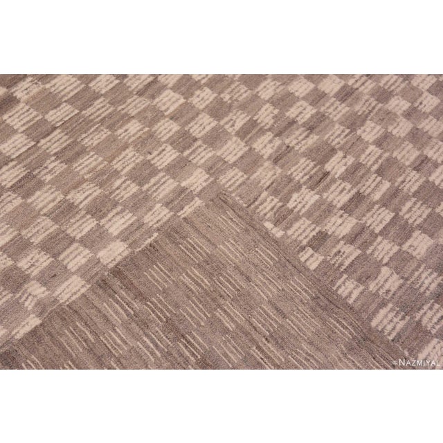 Textile Large Neutral Earthy Grey Geometric Checkerboard Design Modern Area Rug For Sale - Image 7 of 7