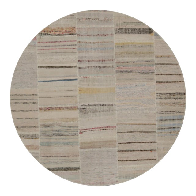 Rug & Kilim’s Patchwork Kilim Circle Rug in Polychromatic Stripes For Sale