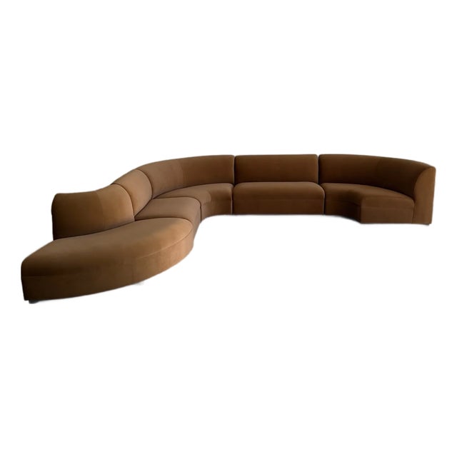Sculptural Curved Sectional in Camel Velvet - Made to Order For Sale