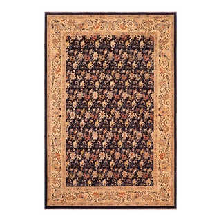 Shabby Chic Ziegler Blue Beige Hand-Knotted Wool Rug - 6'3'' X 9'0'' For Sale