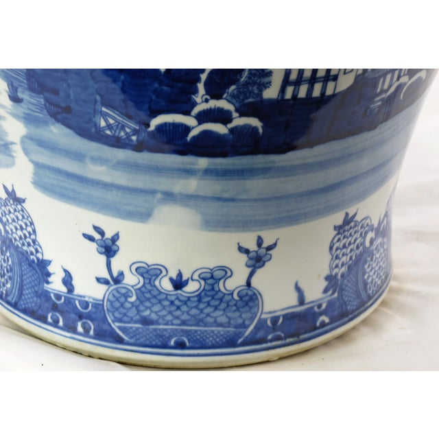 Ceramic Large Chinese Blue and White Porcelain Ginger Jar With Hand Painted Scenery For Sale - Image 7 of 11