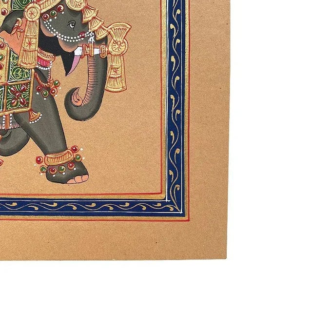 Indian Hand Painted Elephant in Gold Regalia on Paper - India For Sale - Image 3 of 8
