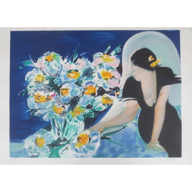 Victor Spahn Elisabeth with a bouquet Lithograph printed on Moulin du gué paper. Justified EA and signed in pencil by the...