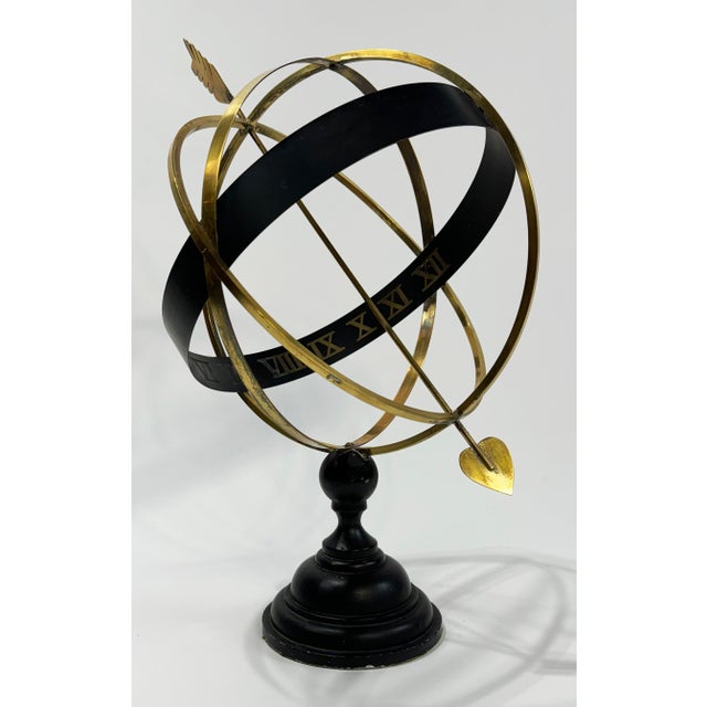 Mid 20th Century Large Vintage Brass and Black Metal Armillary For Sale - Image 5 of 8