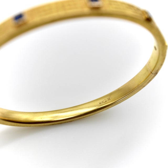 Gold Late 19th Century Victorian 14k Gold Greek Key Design Bracelet With Sapphires For Sale - Image 8 of 11
