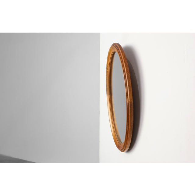 Brown Mid-Century Oval Oak Mirror, Belgium, 1950s For Sale - Image 8 of 11