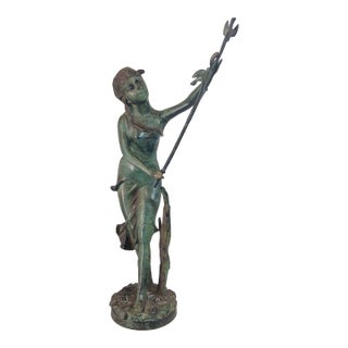 Late 20th Century Bronze Sculpture Young Girl With Her Birds Art Nouveau Style For Sale