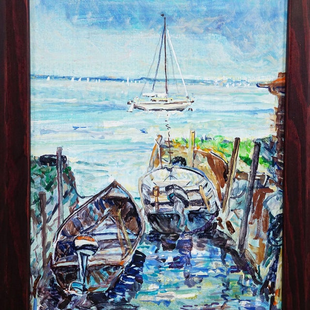 Boat Mooring on Fraueninsel – Oil Painting by Alexander Michael, 1994 For Sale - Image 4 of 7