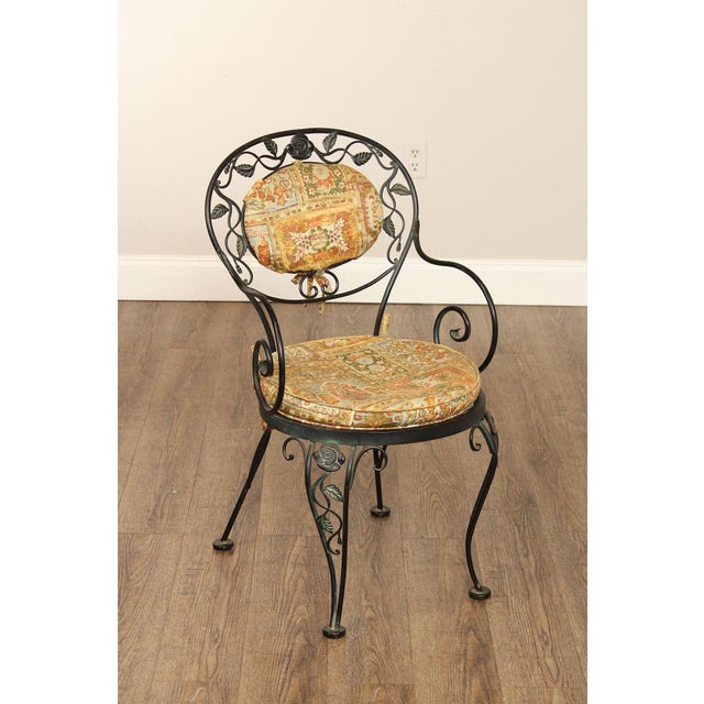 Traditional Woodard 'Chantilly Rose' Vintage Set of Six Wrought Iron Dining Chairs For Sale - Image 3 of 12