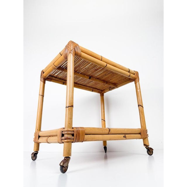 Mid-Century Modern Italian Bamboo Cane and Rattan Bar Cart, 1970s For Sale - Image 14 of 18