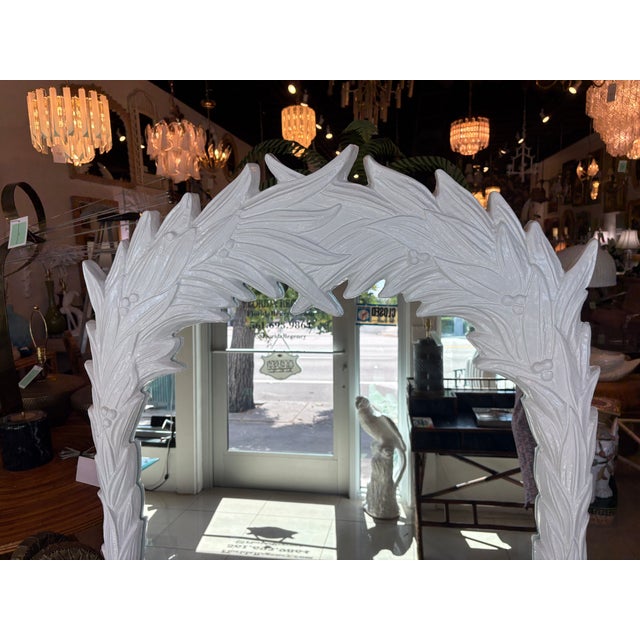 Vintage Newly Lacquered White Roche Style Palm Frond Leaves Leaf Wall Mirror For Sale - Image 10 of 11