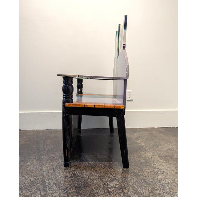 Wood Cat Bench Hand Painted Folk Art Circa 1980 For Sale - Image 7 of 11